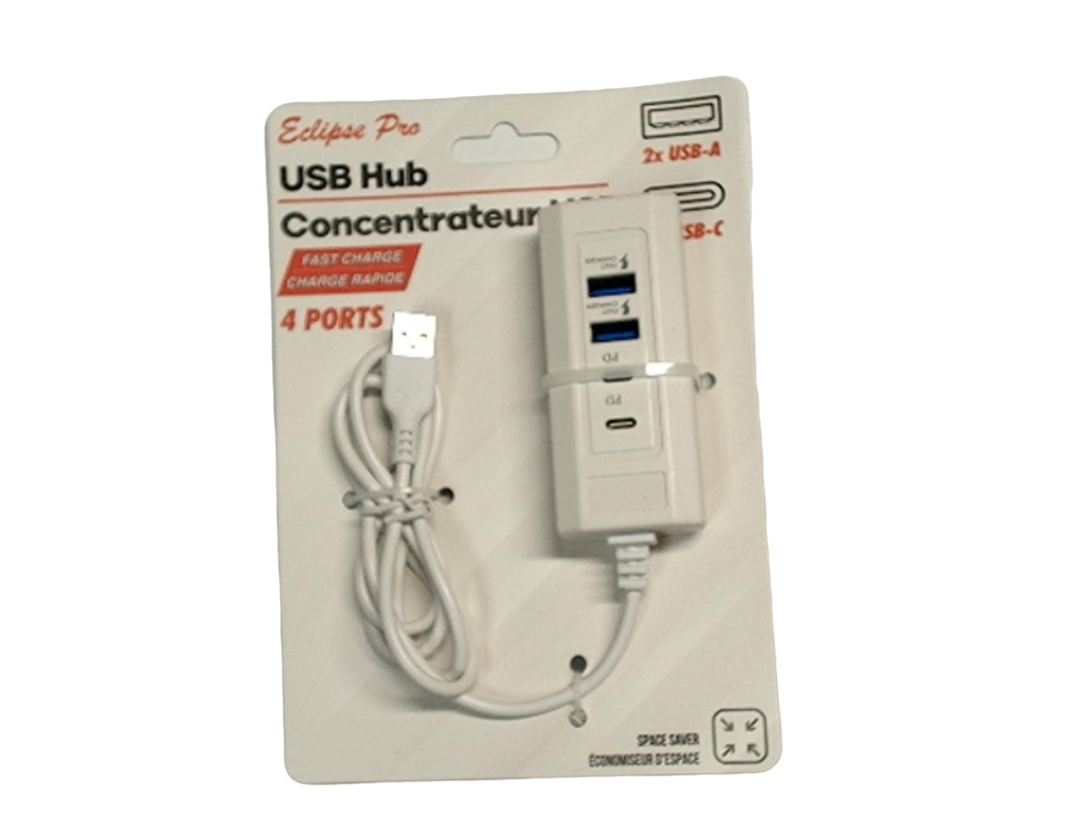 Hub USB 4 ports 2 USB-A 2 USB-C avec charge rapide PD