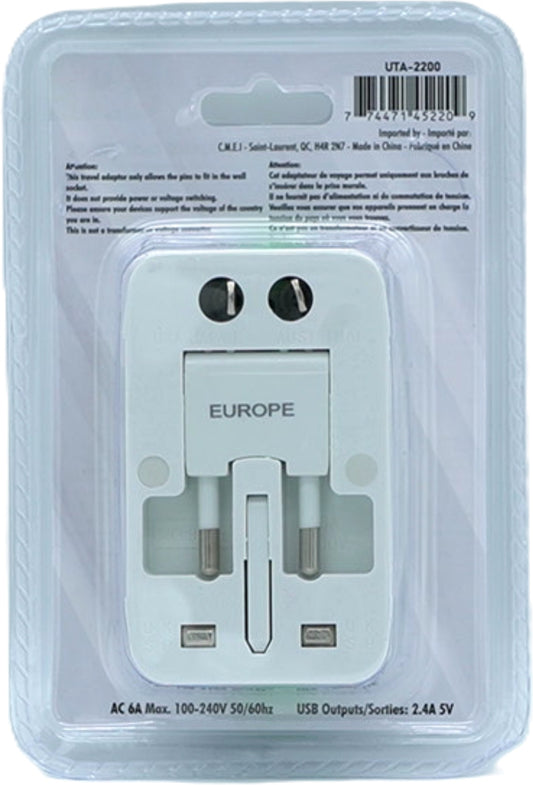 Universal Travel Adapter w/ USB Charger (2x USB A & 1 x USB C) CM Homeware - Additional View