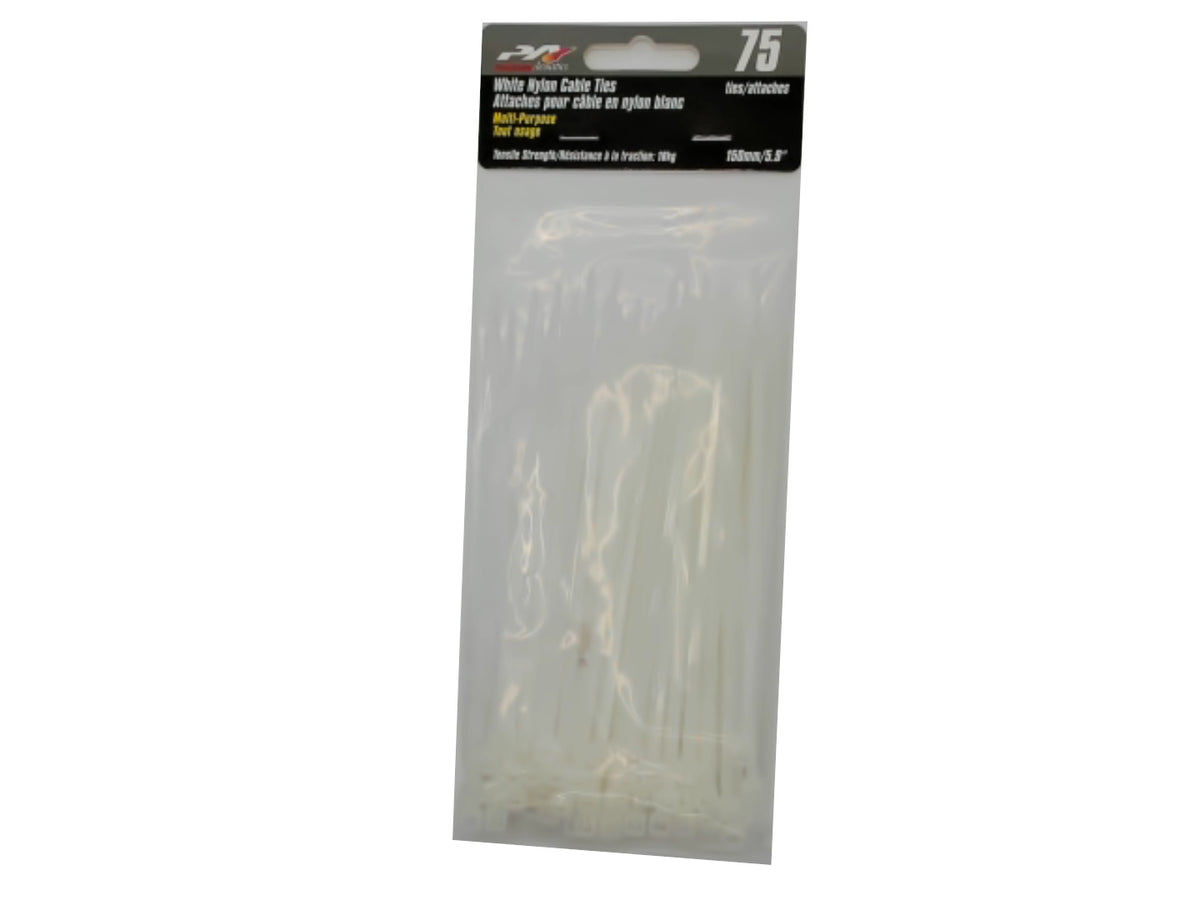 Serre-câbles en nylon blanc 15 cm, lot de 75, 18 kg Precision Acoustics