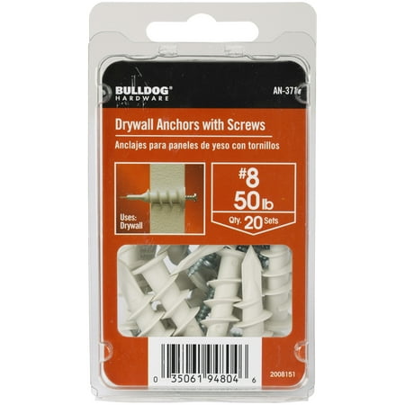 Drywall Anchors W/screws #8 50lb. 20 Sets Bulldog