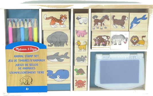 Animal Stamp Set w/16 Stamps, 7 Coloured Pencils & Stamp Pad Melissa & Doug