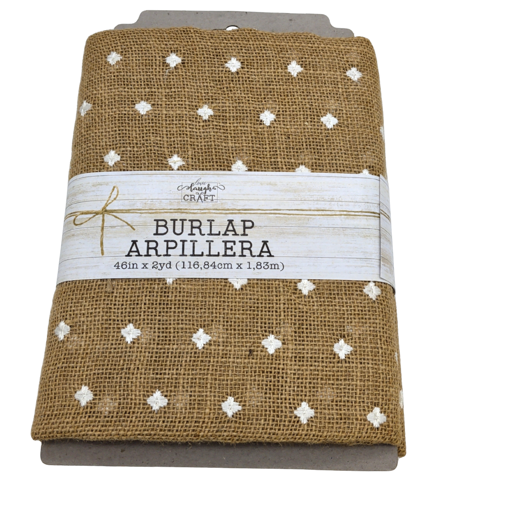 Burlap Arpillera 46" x 2yd. Natural w/White Dots Love Laugh Craft