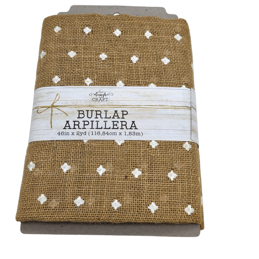 Burlap Arpillera 46" x 2yd. Natural w/White Dots Love Laugh Craft