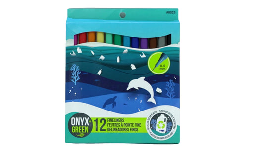 Fineliners Markers 12pk. Assorted Colours Onyx + Green