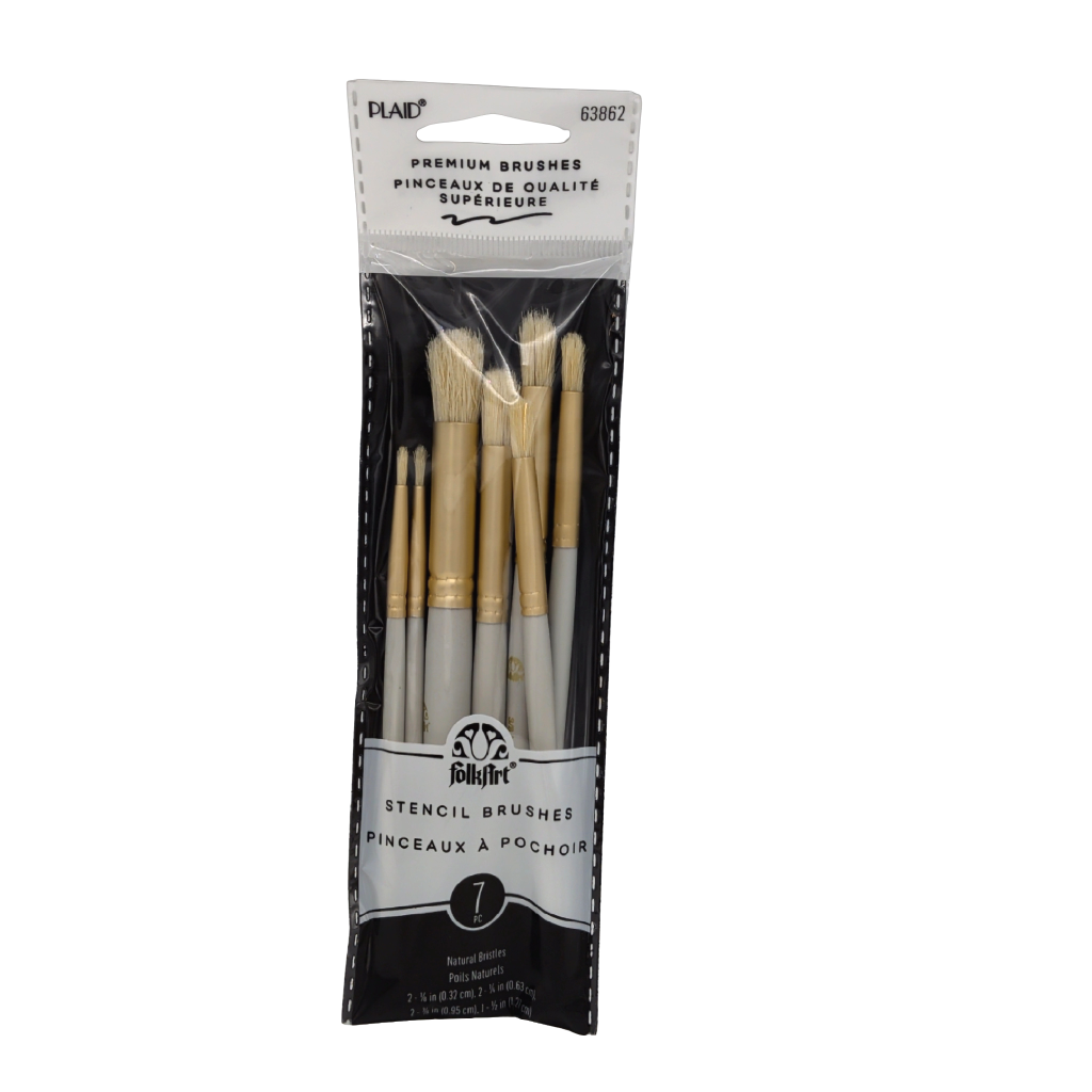 Stencil Brushes 7pk. Assorted Sizes Natural Bristles Plaid