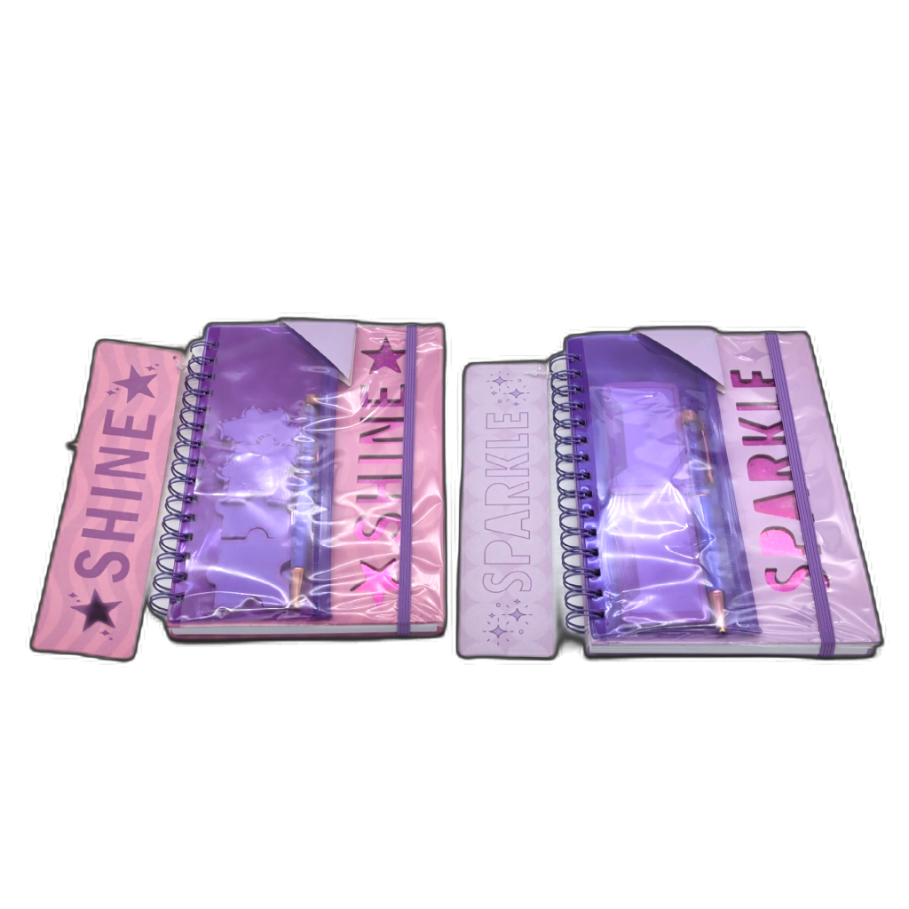 Die Cut Journal Sparkle Or Shine W/pen, Sticky Note Pads, Pencil Pouch & Book Mark Greatworks