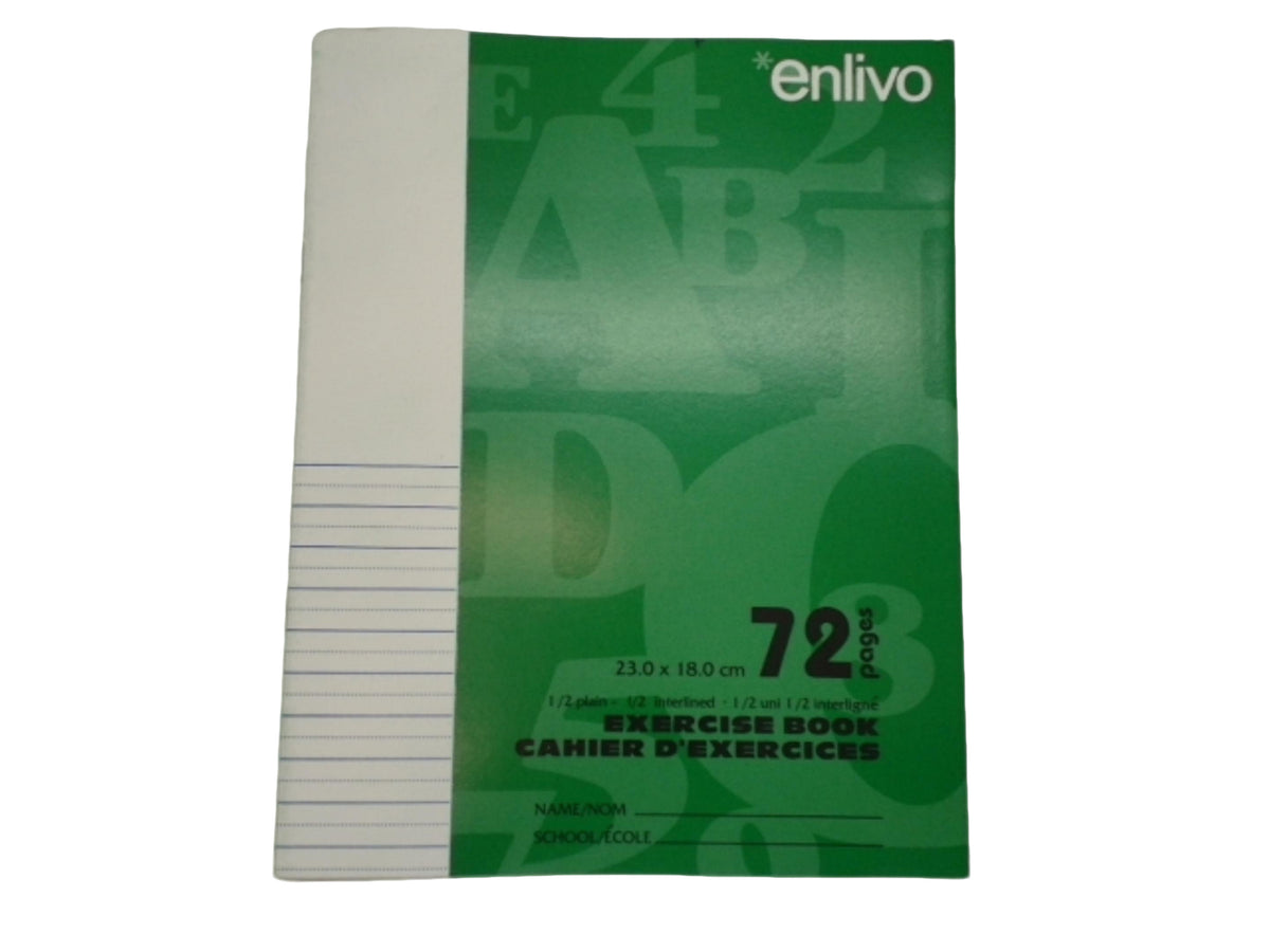 Exercise Book 7" x 9" 1/2 Plain 1/2 Lined 72 Pages (Or 3/$1.00)