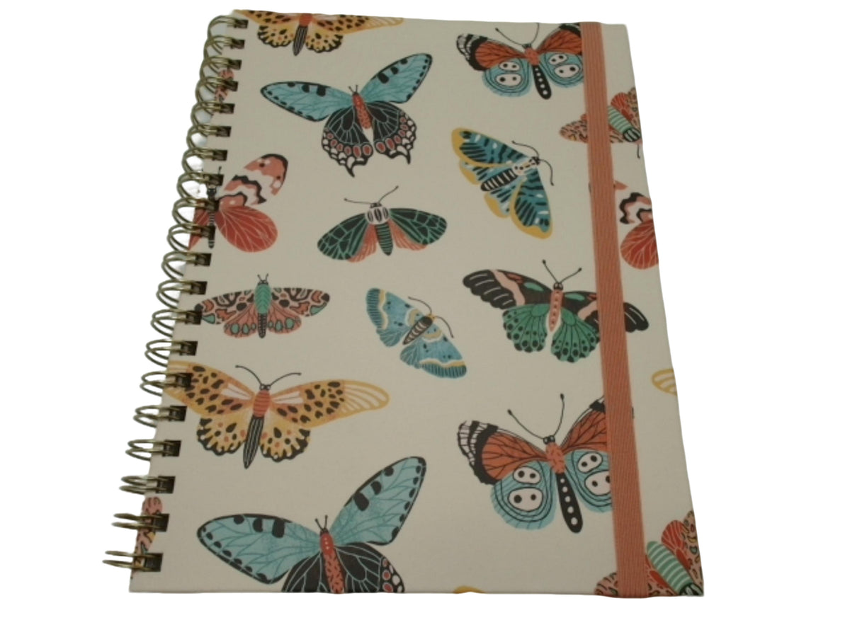 Journal à spirale 7,5" x 10,5" Papillons, couverture rigide, 200 pages.