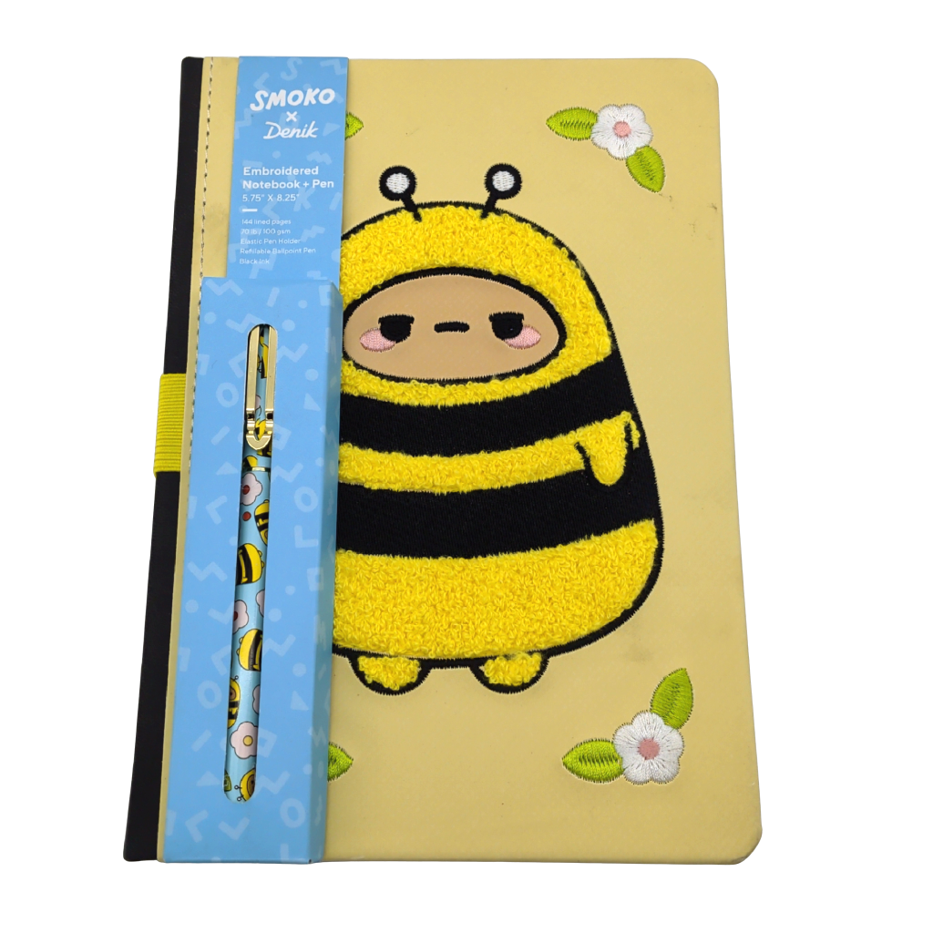 Journal avec stylo 21,5 cm x 15 cm 144 pages Abeille brodée