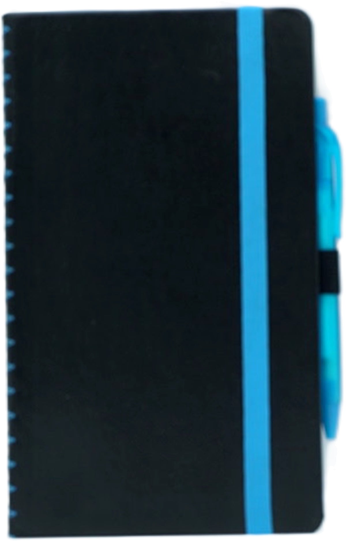 Carnet 12,7 x 21,6 cm, 80 pages lignées, noir et bleu, avec stylo et fermeture élastique