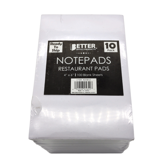 Restaurant Notepads 4" x 6" 100 Sheets 10pk. Better Office Products (break up $0.69ea.)