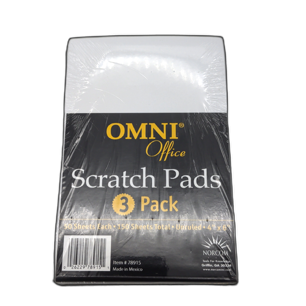 Scratch Pads 3pk. 4" X 6" 50 Sheets Each Unruled Omni Office