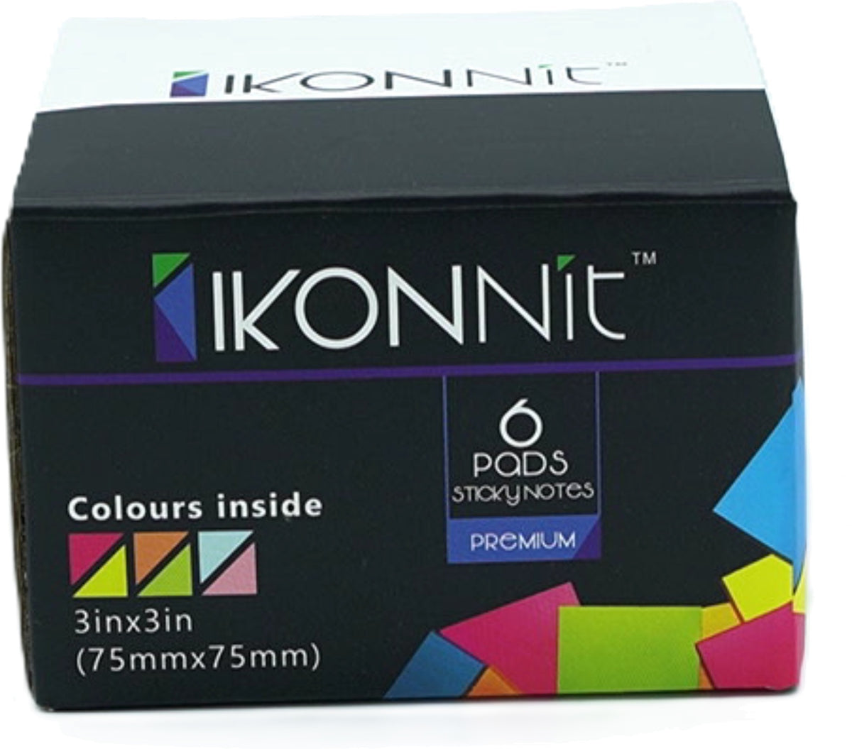 Sticky Notes 3" x 3" 82 Sheets 6pk. Premium Assorted Colours Ikonnit