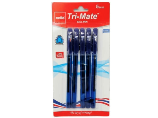 Ball Pen 5pk. Blue Tri-mate Cello