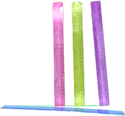 12" Clear Plastic Ruler Assorted Colours