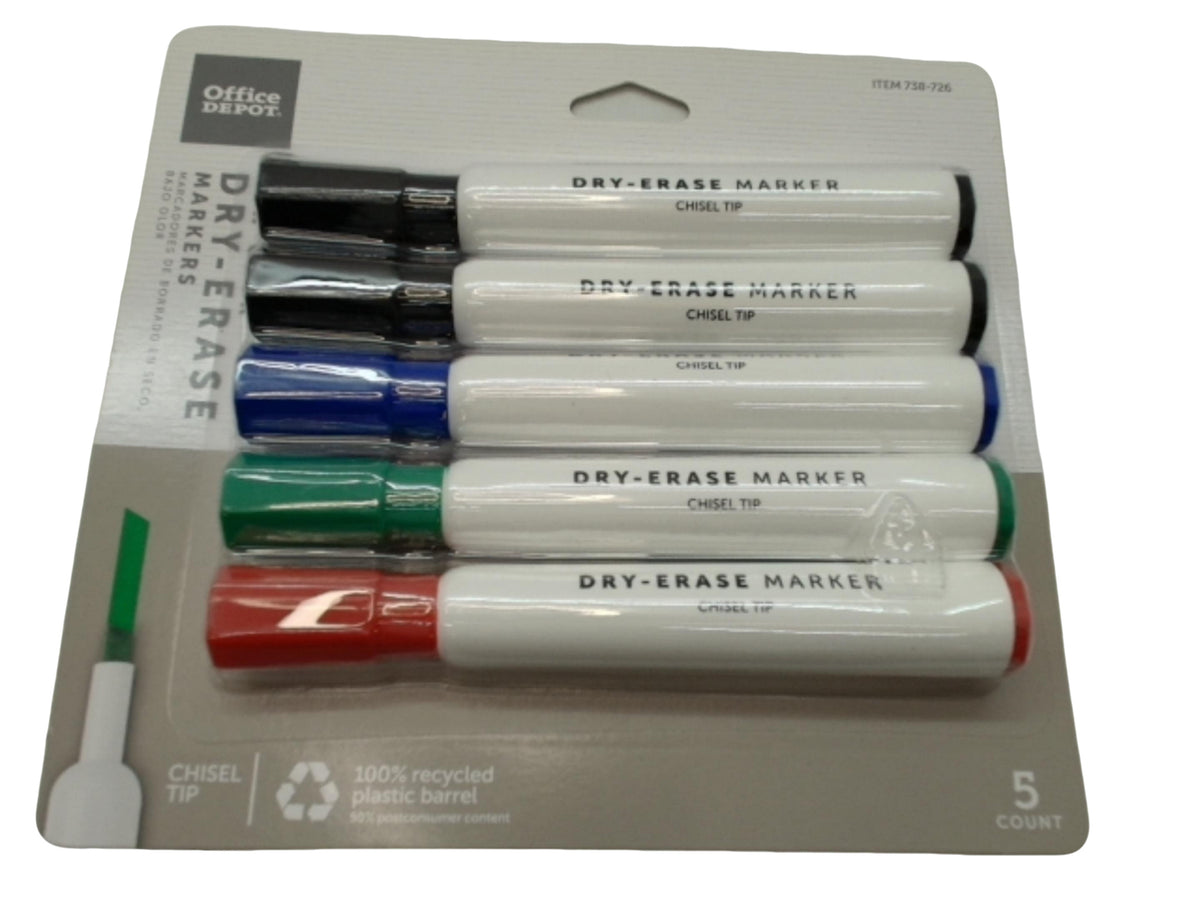 Dry Erase Markers 5pk. Ass't Colours Office Depot