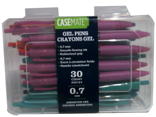 Stylo-gel paquet de 30. Couleurs assorties 0,7 mm ou (0,29 $ pièce) casemate