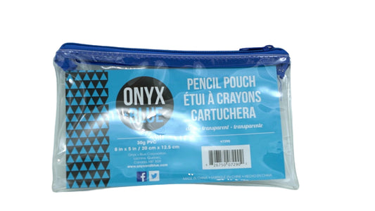 Trousse à crayons 20,3 x 12,7 cm en PVC transparent Onyx + Bleu