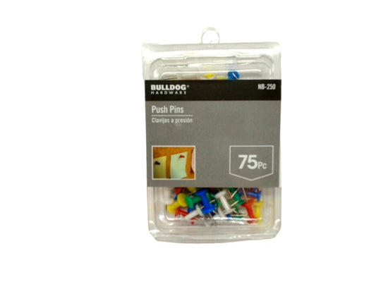 Push Pins 75pk. Assorted Colours Bulldog