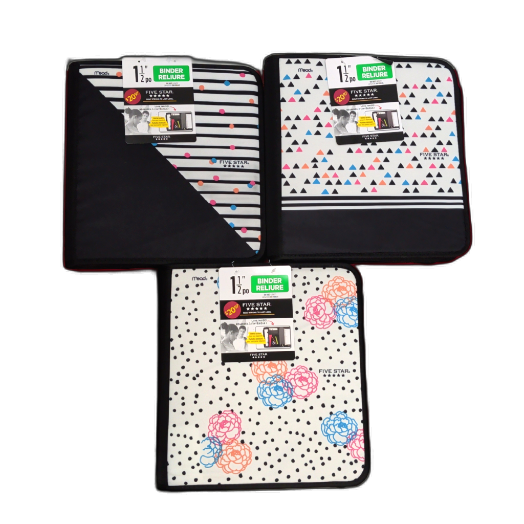 1.5" Zipper Binder Assorted Black & White Five Star