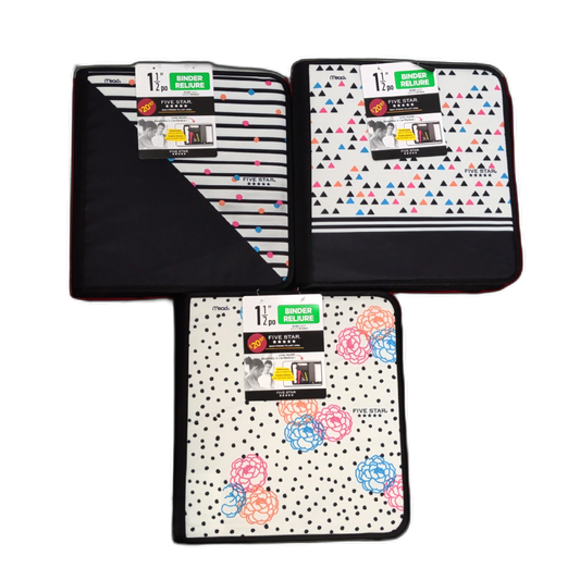 1.5" Zipper Binder Assorted Black & White Five Star