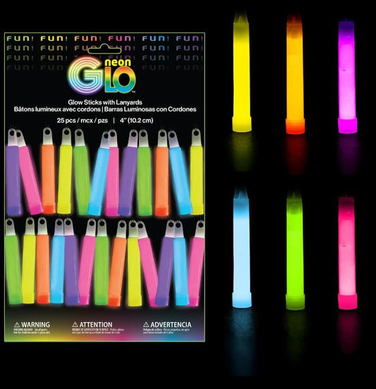Glow Sticks 25 Pk Asst Colours Neon Glo