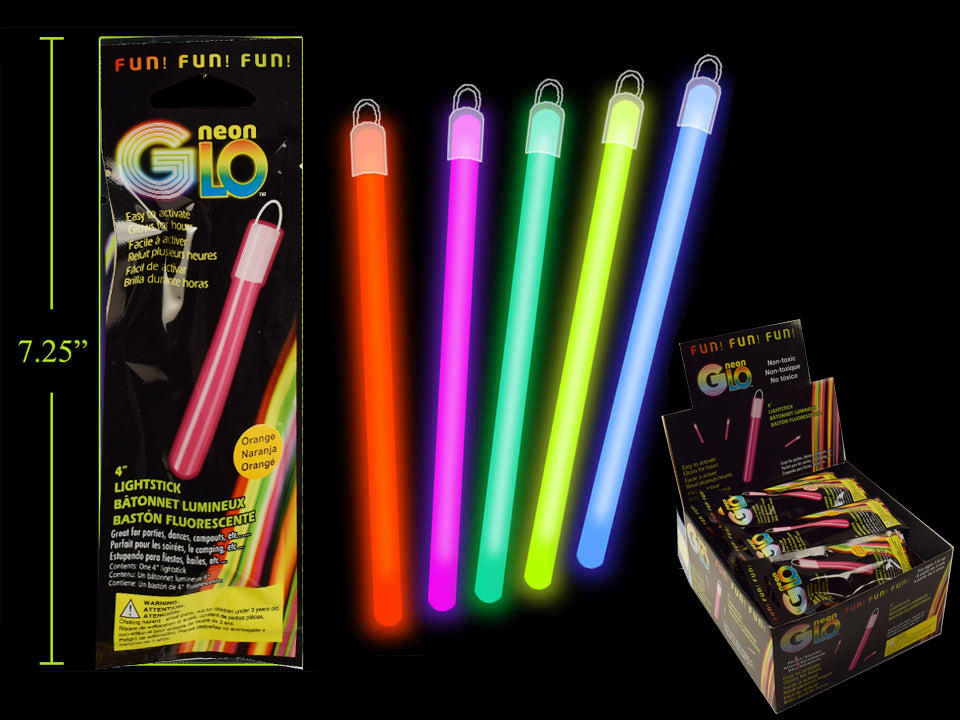 Bâton lumineux néon 10 cm et collier, 5 couleurs, emballage aluminium