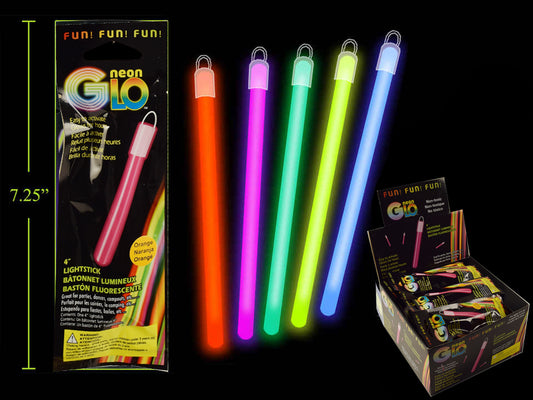 Neon Glo Light Stick 4" & Necklace, 5 col., foil pack