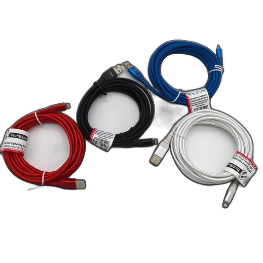 10' Braided Cable Usb-a To Lightning Tech Basic Assorted Colours
