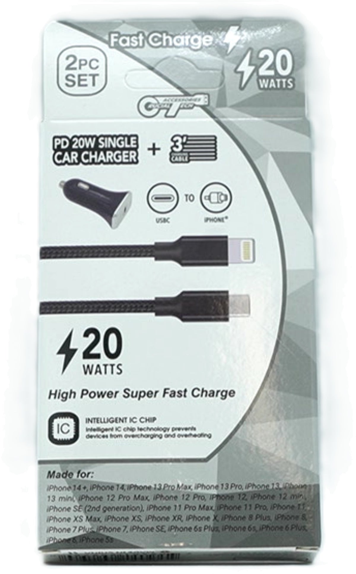 3' USB-C to Lightning Cable & MFI PD Car Charger 20W Fast Charge - Additional View