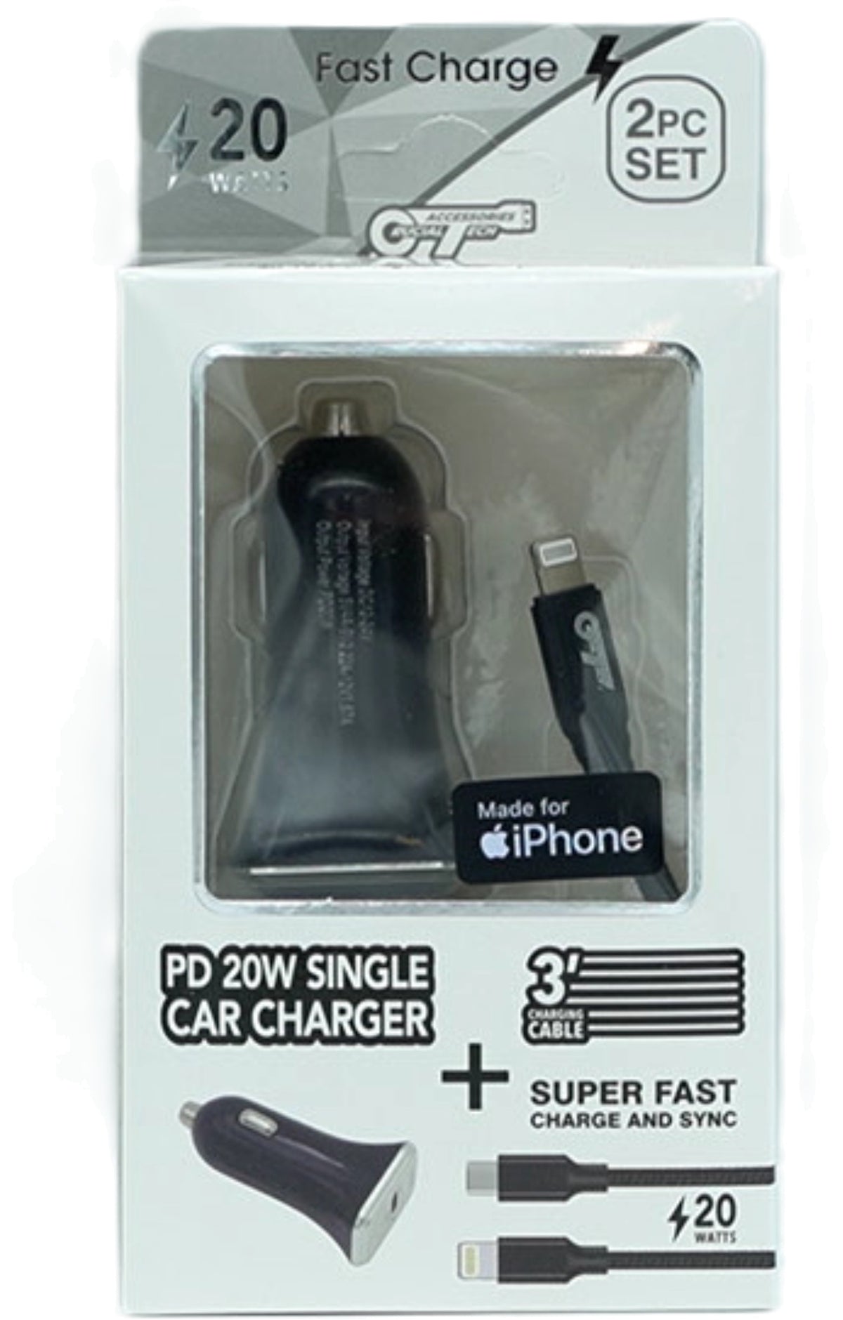 Câble USB-C vers Lightning de 1 m et chargeur de voiture MFI PD 20 W à charge rapide