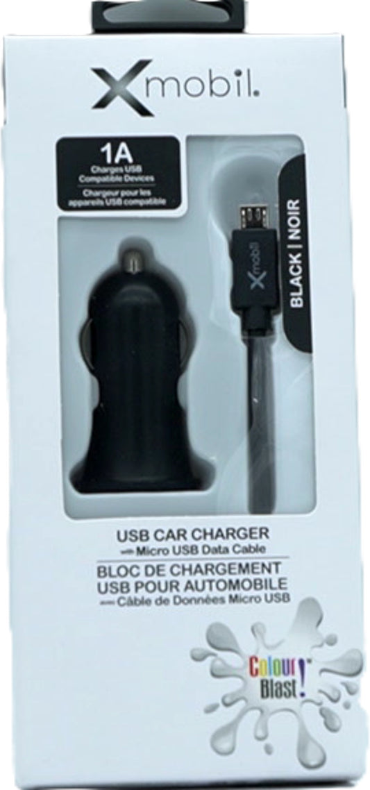 USB Car Charger Micro USB 3' Black Xmobil