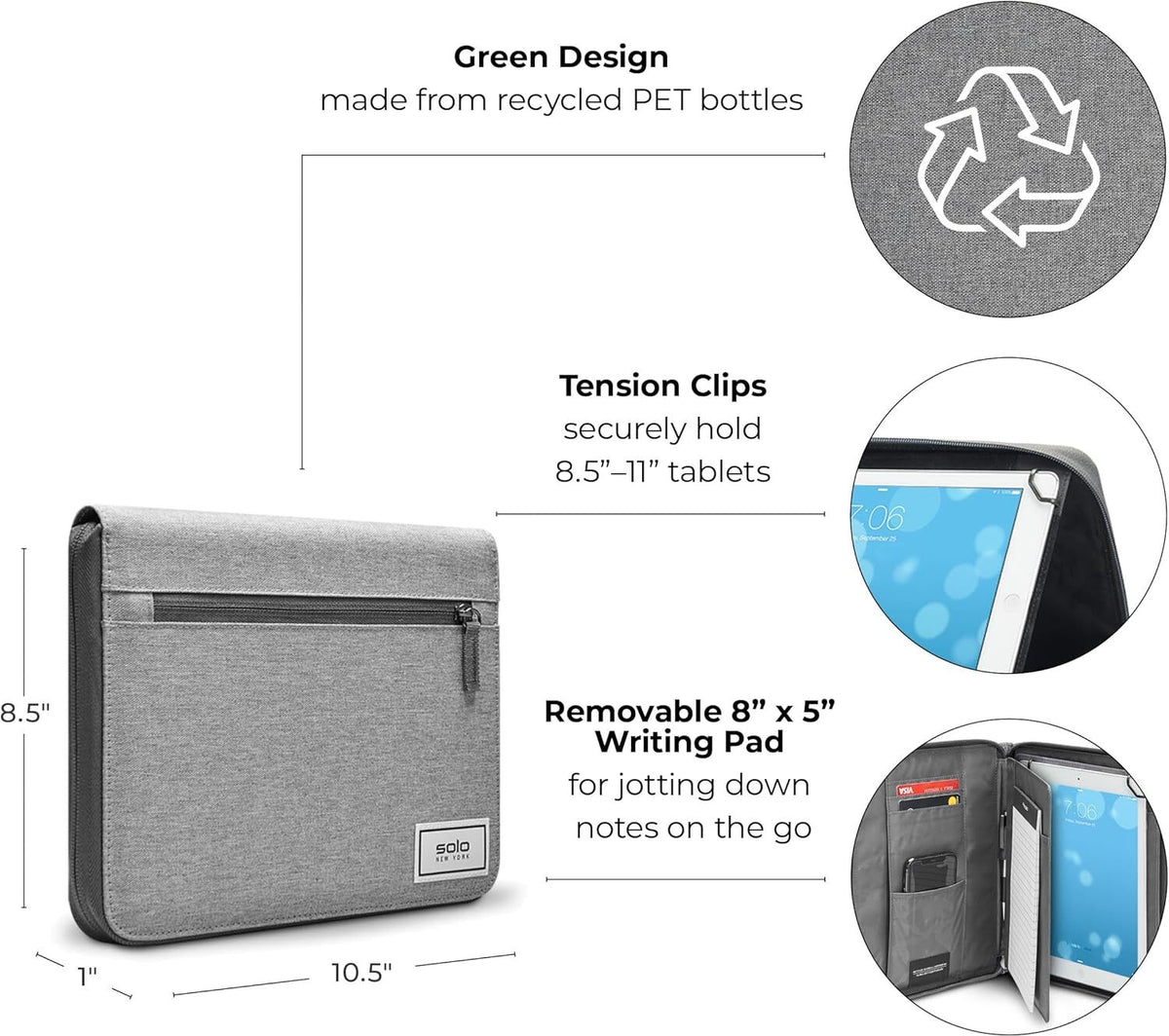 Fresh Tablet Portfolio Grey Fits All iPads Solo New York - Additional View