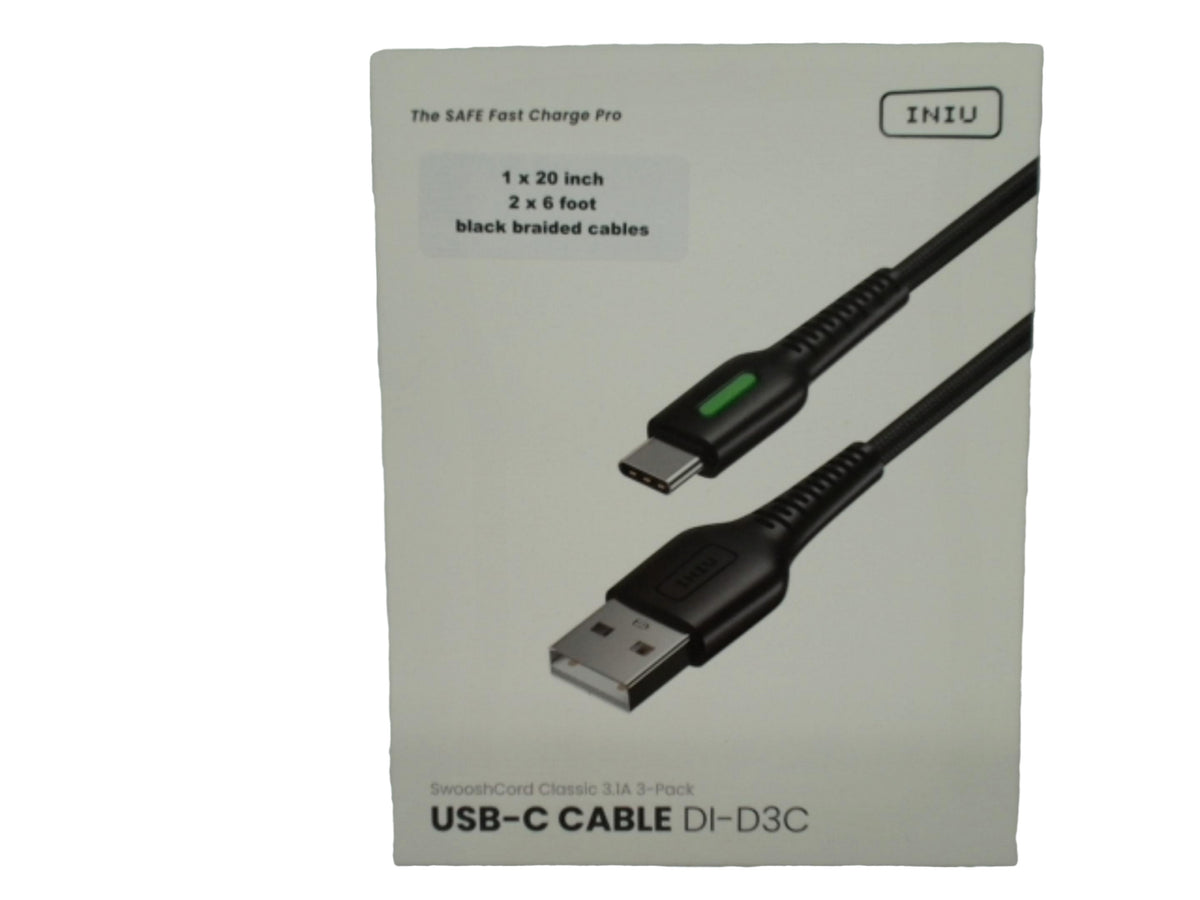 Câble USB-A vers USB-C 3 p. Iniu 3,1A (Ou 3,99 $ pièce)