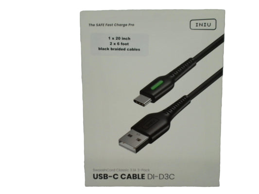 USB-A To USB-C Cable 3pk. 3.1A Iniu (Or $3.99ea.)