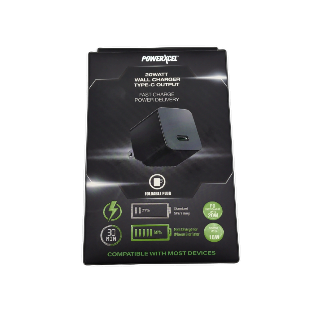 20W Wall Charger Type-C Output Fast Charge Foldable Plug Powerxcel
