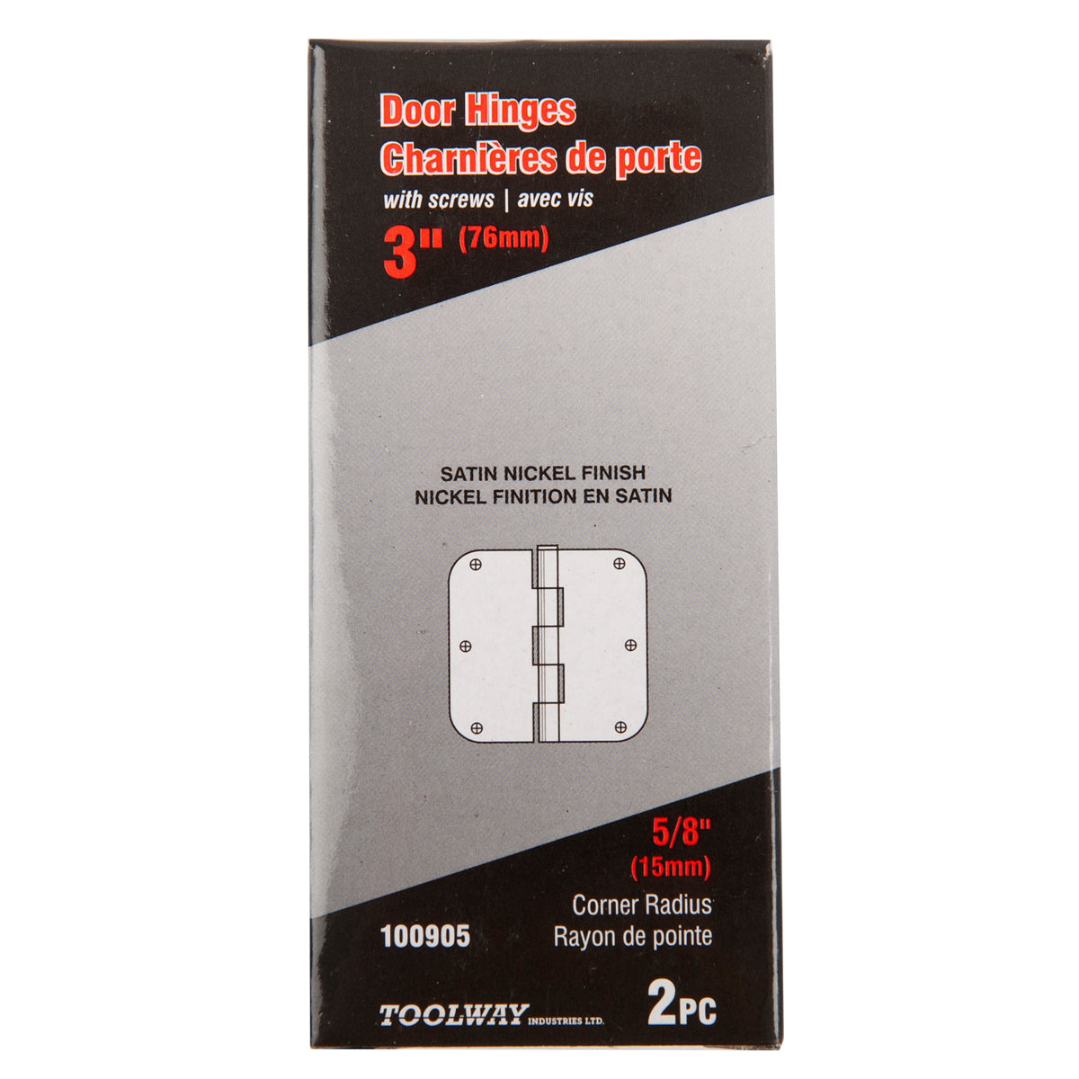 Hinge - door 3" nickel finish set of 2 w/screws
