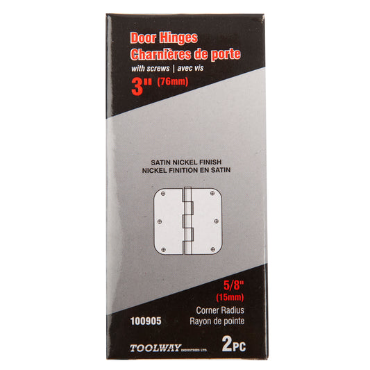 Hinge - door 3" nickel finish set of 2 w/screws