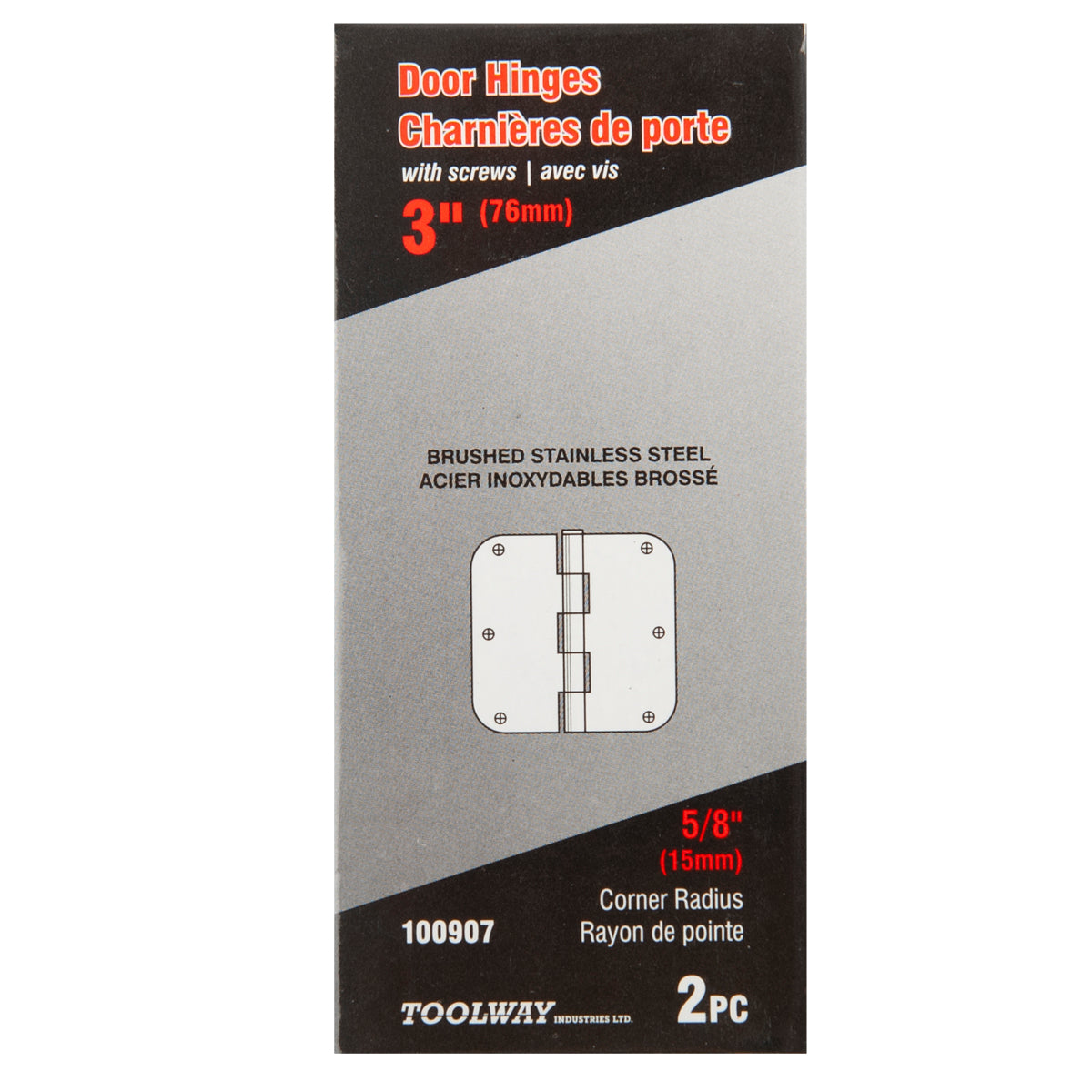 Hinge - door 3" brushed stainless set/2 w/screws