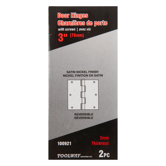 Hinge 3"x3" satin nickel finish 2 pack