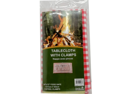Vinyl tablecloth 54x72 inch 137x183cm with 6 steel clamps red and white checkered