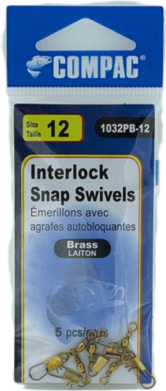 Brass Interlock Snap Swivels, Size 12, 5 pcs