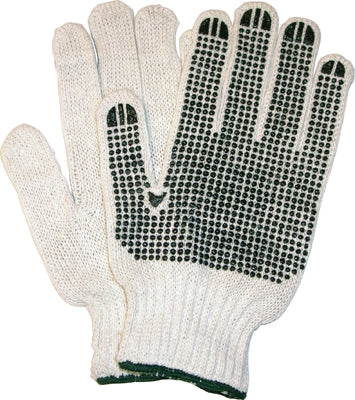 Gloves knitted cotton blk dot green [LRG] doz sub105551
