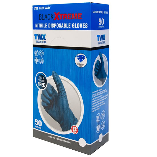 Nitrile Gloves 50PK  8 Mil Black L Diamond Grip Latex Free Disposable