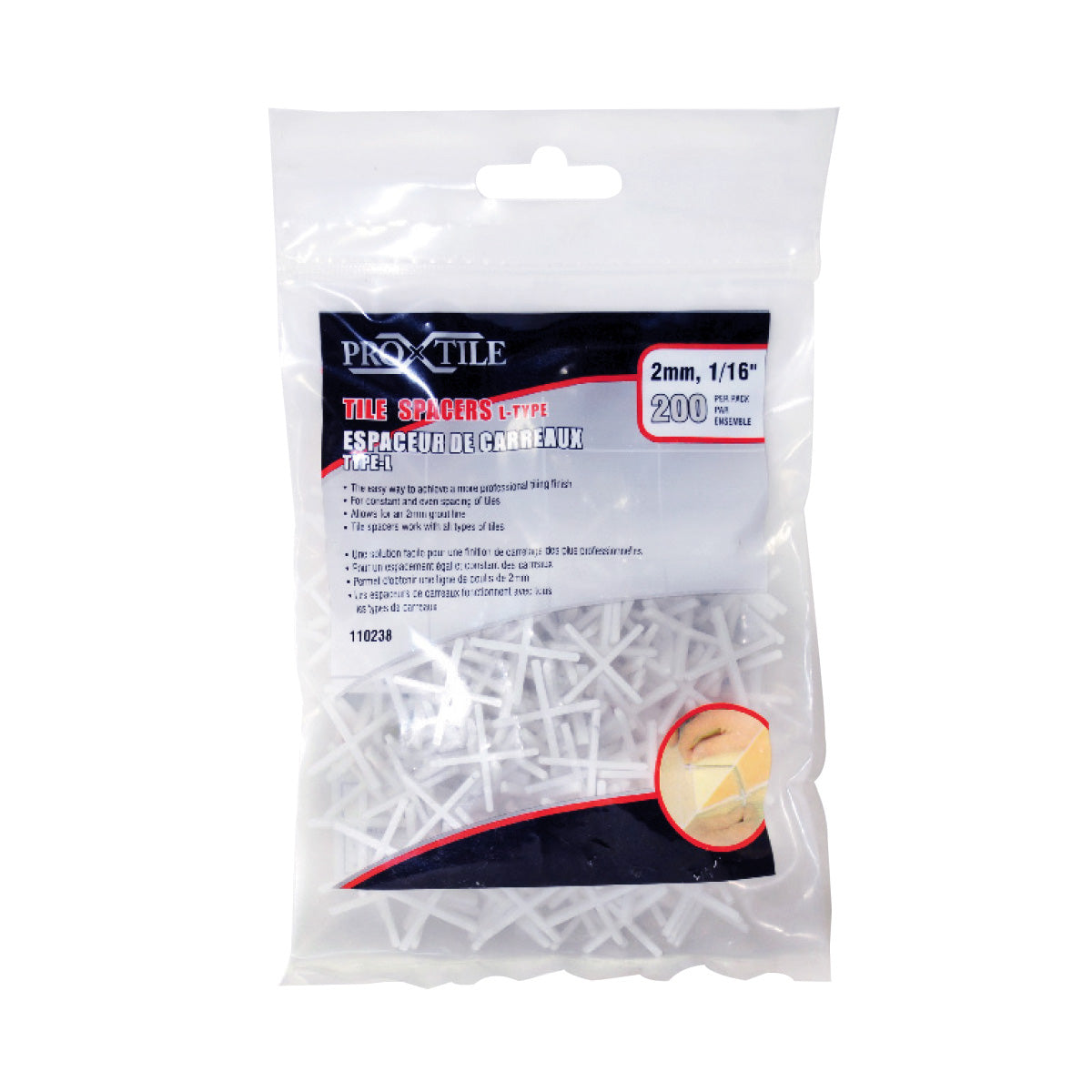 Tile Spacers L-type 2mm 1/16in 200/Bag