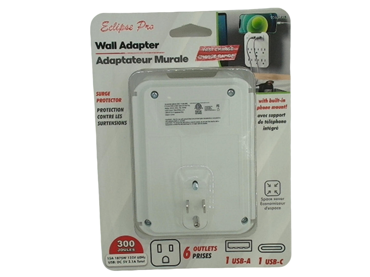 6 outlet wall tap with dual 2.1A USB ports - Additional View