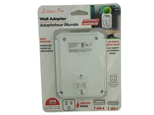 6 outlet wall tap with dual 2.1A USB ports - Additional View