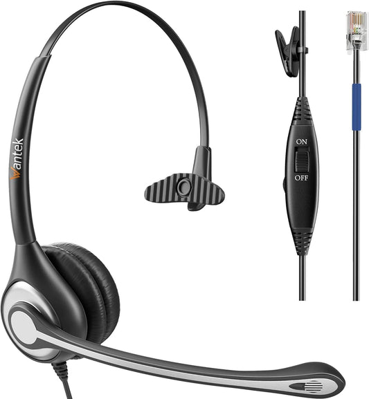 Corded Phone Headset Single Ear RJ9 Jack Wantek