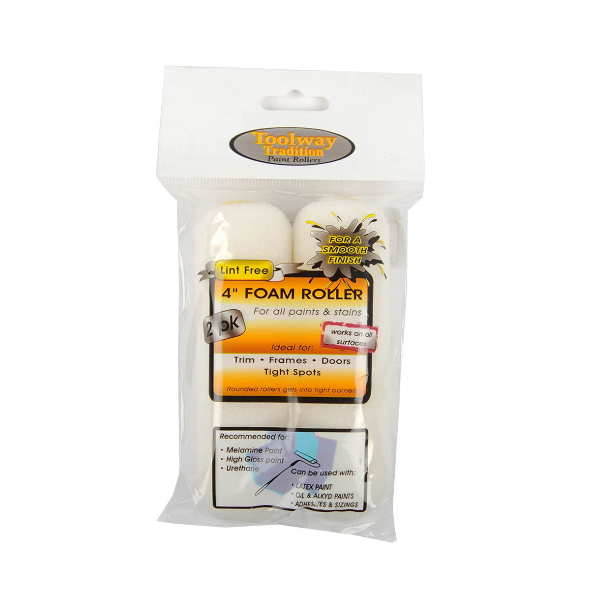 Rouleau de peinture en mousse de recharge 4 po, paquet de 2, mandrin en PVC