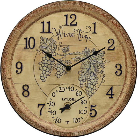 Decorative Clock w/Thermometer 14" Indoor/Outdoor Taylor